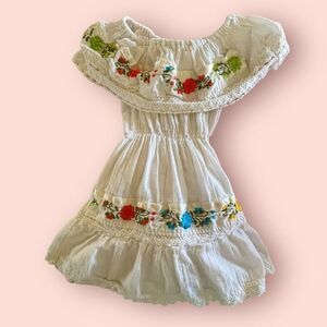 Mexican Dress w/Floral Embroidery (size 2) Cinco de‎ Mayo Gauze Elastic Neckline